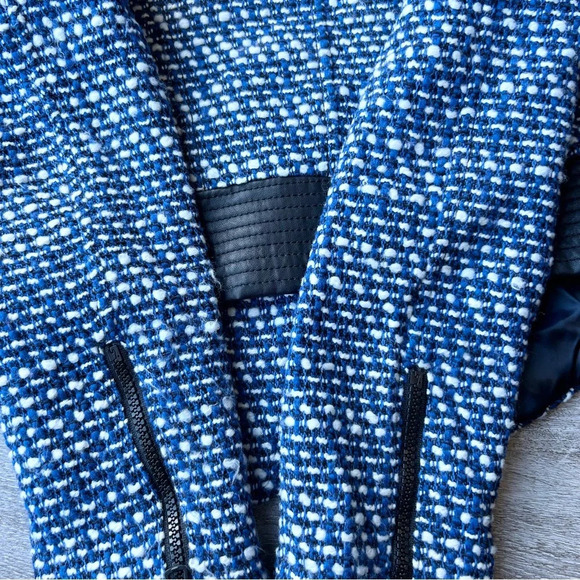 Zara Trafaluc Blue Black Tweed Faux Leather Moto Jacket - Picture 16 of 16